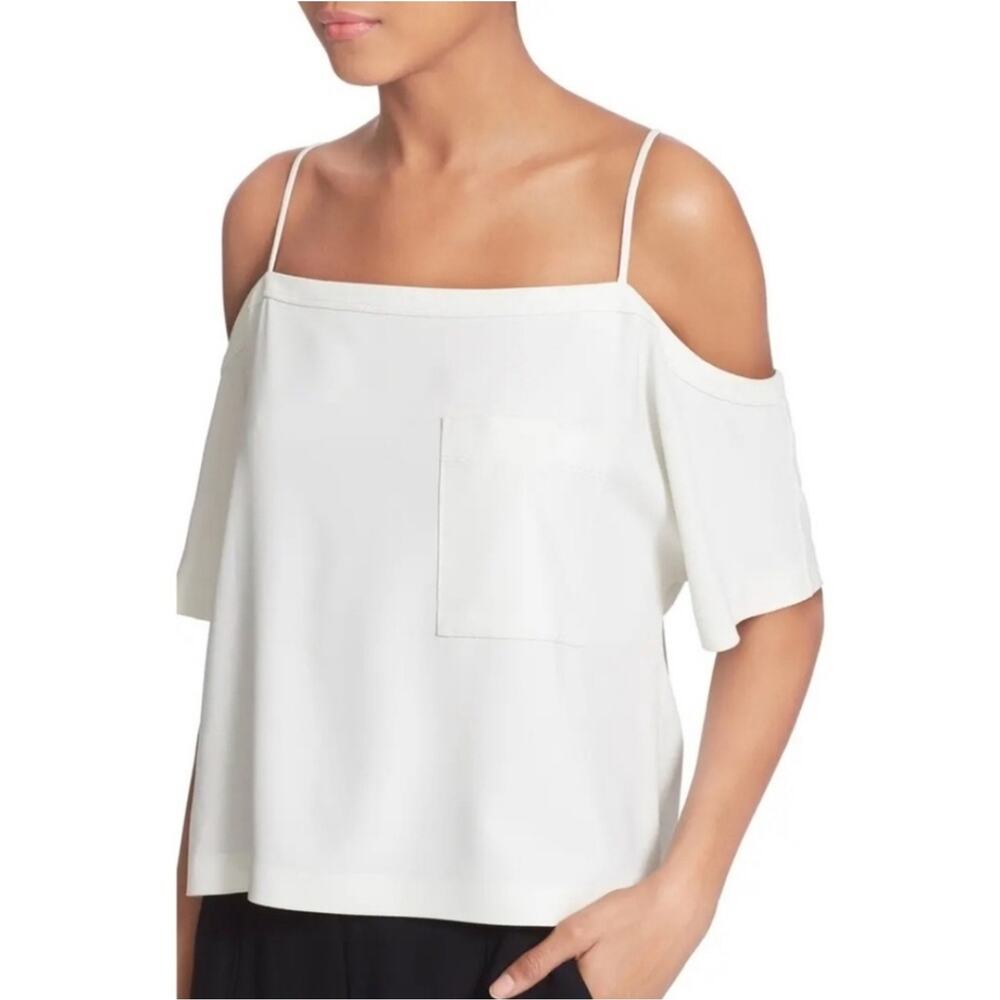 T by Alexander Wang Cold Shoulder Crepe Top White Blouse Size 0